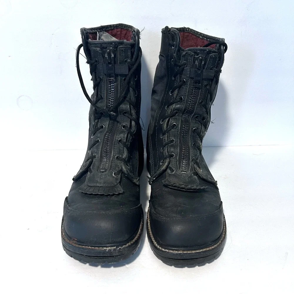 Pro Warrington Honeywell Fire Fighter Boots Mens 9.5 E Black Zip Lace Up Leather